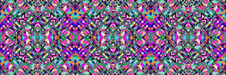 Ethnic carpet with geometric mosaic aztec style stripes on tile. majolica Antique interior,modern rugs,geographic print on kente clot textile.Tribal vector ornament seamless african pattern.multicolor