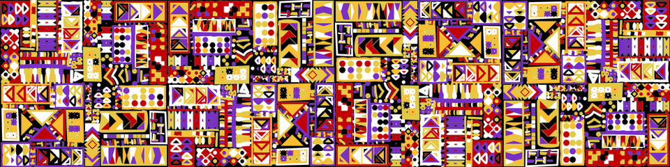 Ethnic carpet with geometric mosaic aztec style stripes on tile. majolica Antique interior,modern rugs,geographic print on kente clot textile.Tribal vector ornament seamless african pattern.multicolor