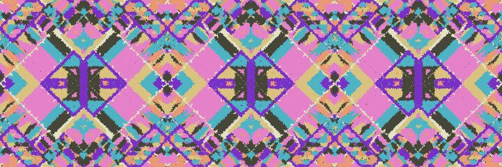 Fototapeta premium Ethnic carpet with geometric mosaic aztec style stripes on tile. majolica Antique interior,modern rugs,geographic print on kente clot textile.Tribal vector ornament seamless african pattern.multicolor