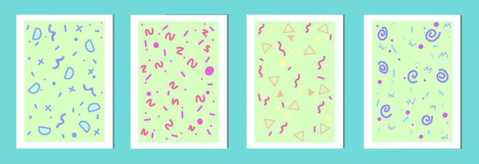 Set of minimal geometric art abstract design posters vector templates with modern random style original shape elements.