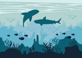 coral reefs with sharks