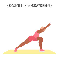 Crescent lunge forward bend pose yoga workout.