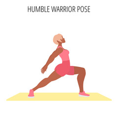 Young woman doing humble warrior pose yoga workout