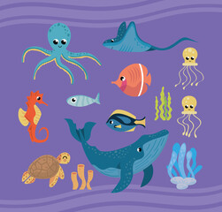 treize animaux marins