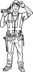vector illustration sketch of the builder worker  with a tool box