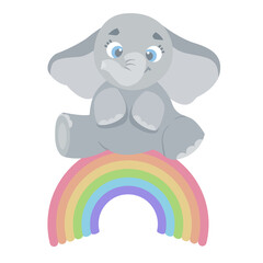 Cute elephant in cartoon style on white background vector illustration