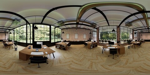 3d illustration spherical 360 vr degrees, a seamless panorama of the room and office. interior design 3D rendering.reception in a modern panoramic office © anon