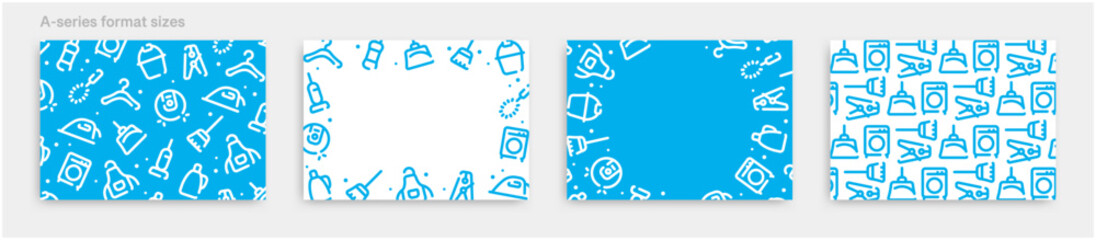 Cleaning and housekeeping icon pattern background for graphic design.A-size horizontal vector template set.