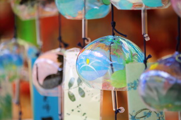 Colorful wind chimes in Japan