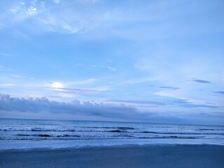 Pretty Beach Ocean Blue Cloudscape Over Waves