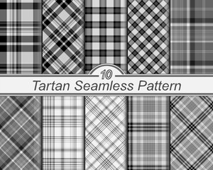 Set seamless black and white plaid background.