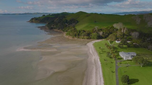 Aerial: Duder regional park, Auckland, New Zealand