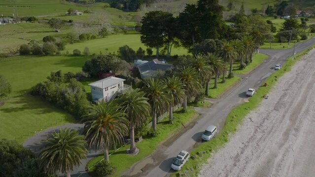 Aerial: Duder regional park, Auckland, New Zealand
