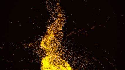 Digital fire tornado wave with dots on the dark background. The futuristic abstract structure of network connection. Big data visualization. 3D rendering.