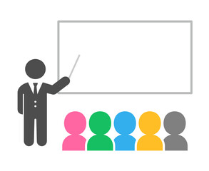 説明するネクタイをした人