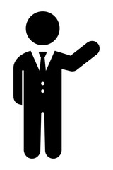 片手を上げるネクタイをした人