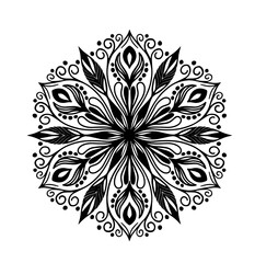 Black and white circle flower pattern in vintage mandala style for tattoos, fabrics or decorations and more