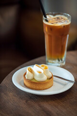 Lemon meringue tart in cafe