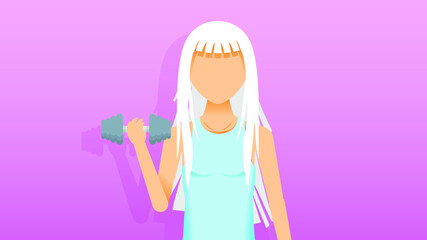 Abstract Flat Albino Pale Skin Girl Doing Exercises With Dumbbells Sport Cartoon People Character Concept Illustration Vector Design Style Albinism Disease International Albinism Awareness Day