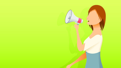 Abstract Flat Woman Girl Screaming Into A Megaphone Cartoon People Character Concept Illustration Vector Design Style