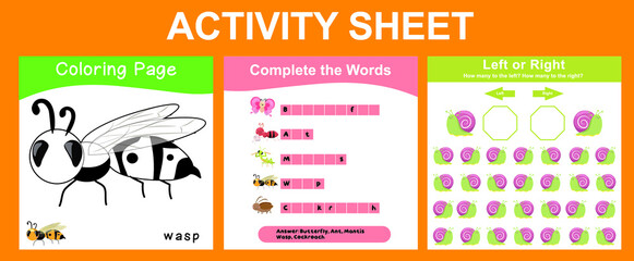 Activity sheet for children. Educational printable worksheet. Animals worksheet theme. Vector illustrations.