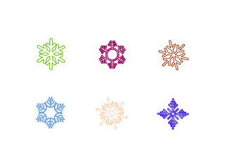 Set of 6 snowflake colorful simple icons. Pastel color simple ornament illustration. EPS 10 vector.