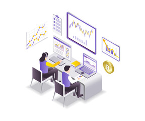 Learn Online Trading Investment Business Isometric Design