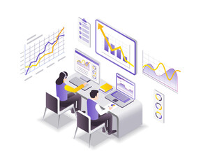 Isometric design concept learning online trading investment business