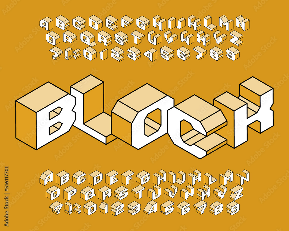 Fototapete block alphabet font. 3d isometric letters, numbers and symbols. stock vector typescript for your typ