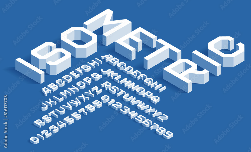 Fototapete isometric alphabet font. 3d letters, numbers and symbols with shadow. stock vector typescript for yo