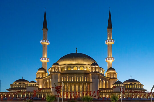 Taksim Mosque Front View At Night.