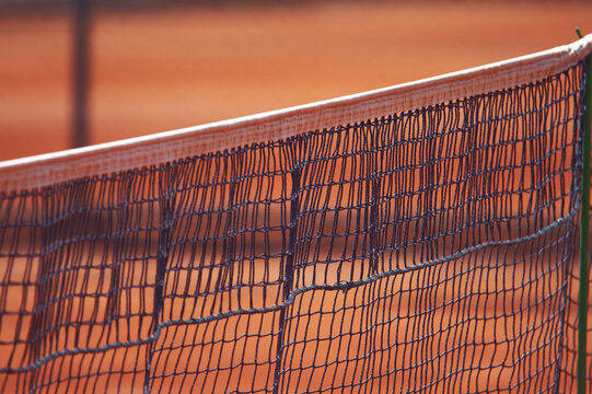 Detail of the net on the tennis court. Court surface - clay.