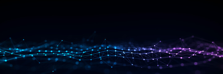 Dynamic wave with connected dots and lines. Digital wave background concept. Abstract technology background. Big data visualization. 3D rendering.