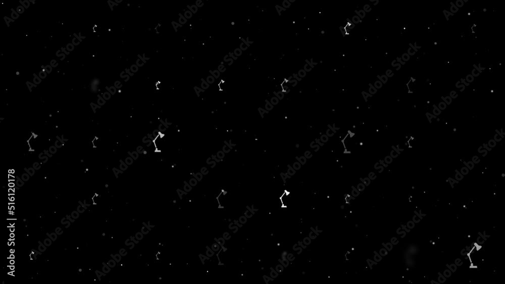Poster template animation of evenly spaced table lamp symbols of different sizes and opacity. animation of 