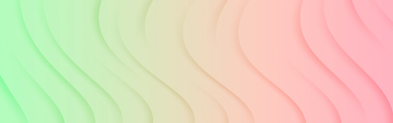 Pink and green elegant banner template, light gradient abstract wave background.