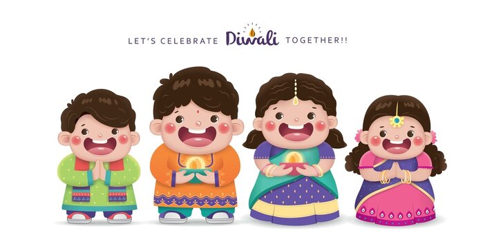 Indian family character design for Diwali festival.