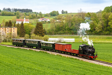 Fototapeta na wymiar Haertsfeld Schaettere steam train locomotive museum railway in Iggenhausen Germany
