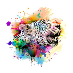 Sierkussen leopard head with creative abstract elements on colorful background © reznik_val
