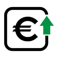 Cost symbol euro increase icon. Income vector symbol isolated on background