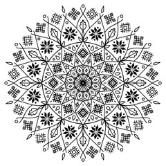 Outline ethnic mandala isolated on a white background. Folk ornament for anti-stress coloring pages