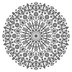 Outline ethnic mandala isolated on a white background. Folk ornament for anti-stress coloring pages