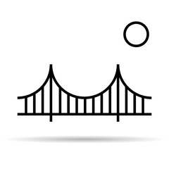 Silhouette bridge icon with shadow, urban architecture design, travel line construction symbol vector illustration