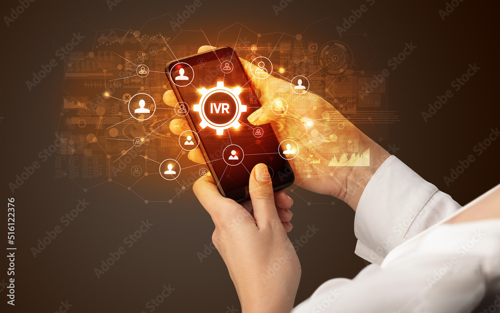 Poster hand using smartphone with technology concept
