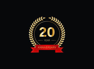 Naklejka premium 20th anniversary celebration with gold glitter color and white background. Vector design for celebrations, invitation cards and greeting cards. eps 10.