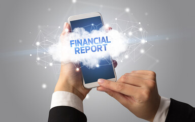 Hand using smartphone with cloud business concept