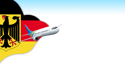 Fototapeta premium 3d illustration plane with Germany flag background for business and travel design