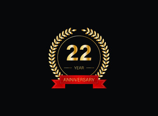 22th anniversary celebration with gold glitter color and white background. Vector design for celebrations, invitation cards and greeting cards. eps 10.