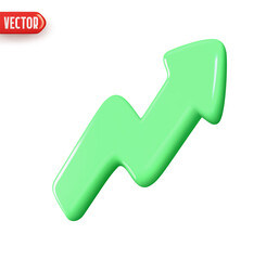 Curve arrow indicator pointing upward trend green color. Realistic 3d design In plastic cartoon style. Icon isolated on white background. vector illustration