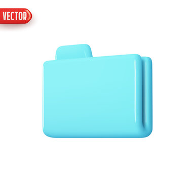 Folder file. Folder with document archive. Computer file blue color. Realistic 3d design In plastic cartoon style. Icon isolated on white background. Vector illustration