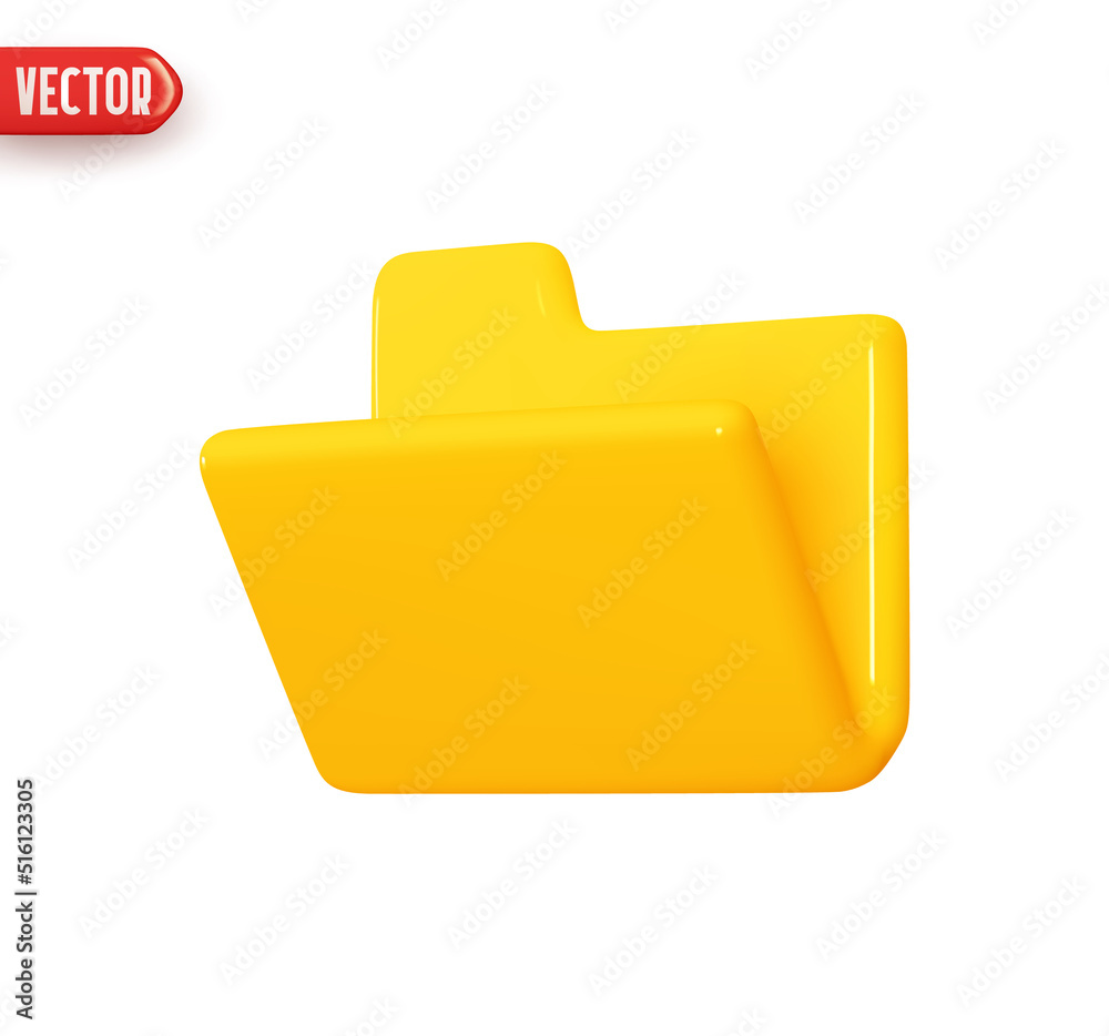 Poster folder file. folder with document archive. open computer file yellow color. realistic 3d design in p